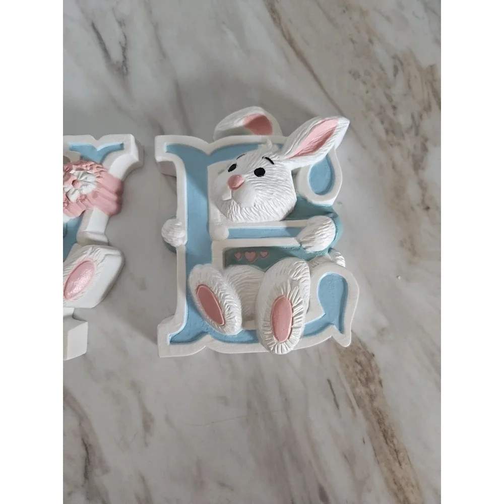 Vintage Burwood Love Bunnies Wall Plaques Shelf Sitters 1992 USA Easter Rabbits